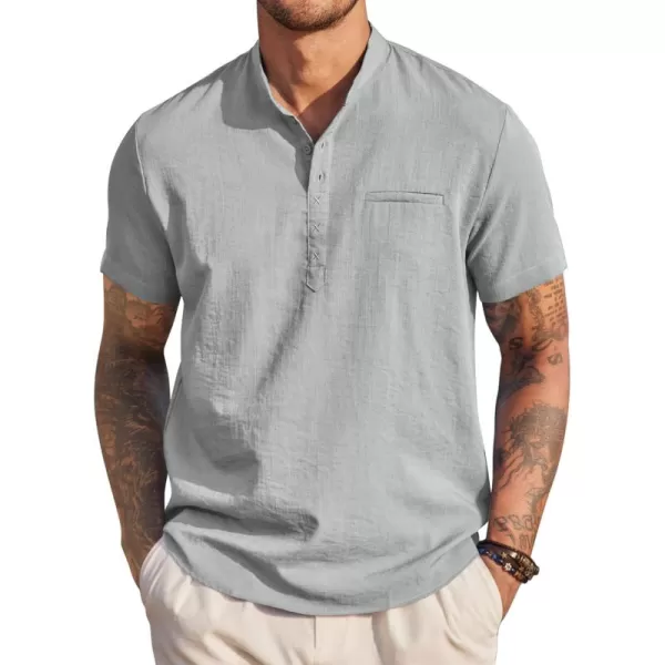 COOFANDY Men's Henley Shirts Band Collar Short Sleeve Shirt Casual Summer Beach Shirt Hippie T Shirt Fashion Hawaiian Shirt