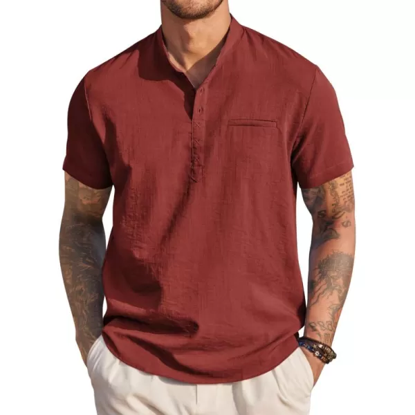 COOFANDY Men's Henley Shirts Band Collar Short Sleeve Shirt Casual Summer Beach Shirt Hippie T Shirt Fashion Hawaiian Shirt