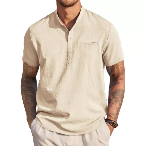 COOFANDY Men's Henley Shirts Band Collar Short Sleeve Shirt Casual Summer Beach Shirt Hippie T Shirt Fashion Hawaiian Shirt