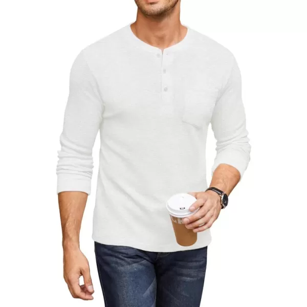 COOFANDY Men's Henley Shirts Long Sleeve Basic Waffle Pique Pullover T-Shirt with Pocket