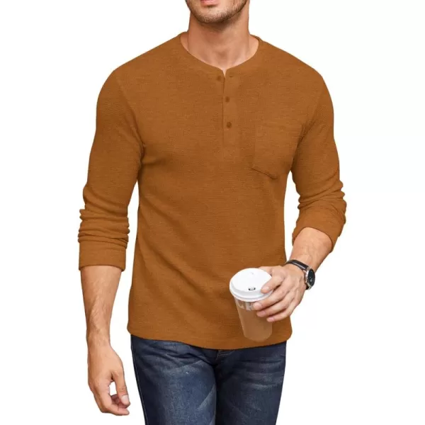 COOFANDY Men's Henley Shirts Long Sleeve Basic Waffle Pique Pullover T-Shirt with Pocket