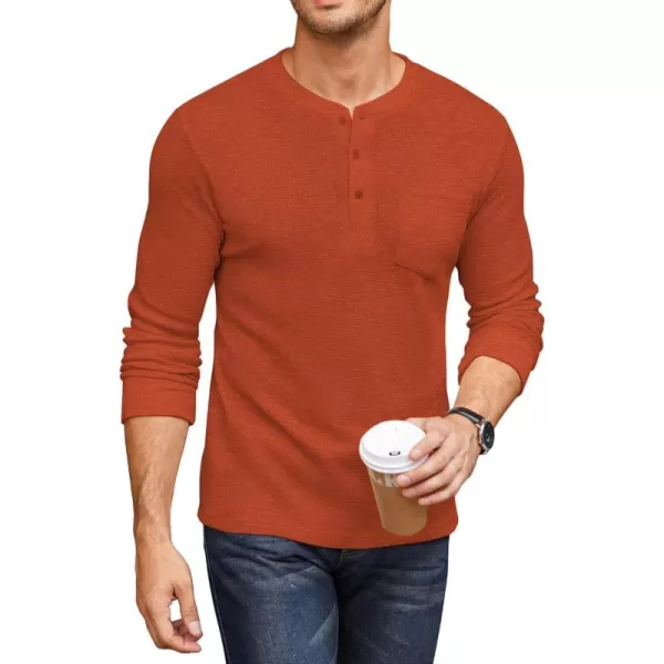 COOFANDY Men's Henley Shirts Long Sleeve Basic Waffle Pique Pullover T-Shirt with Pocket