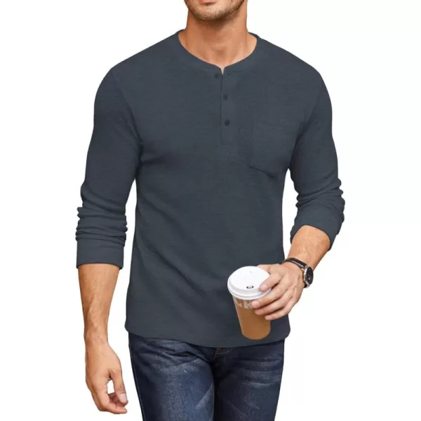 COOFANDY Men's Henley Shirts Long Sleeve Basic Waffle Pique Pullover T-Shirt with Pocket