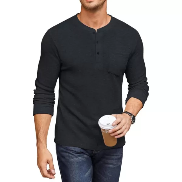 COOFANDY Men's Henley Shirts Long Sleeve Basic Waffle Pique Pullover T-Shirt with Pocket