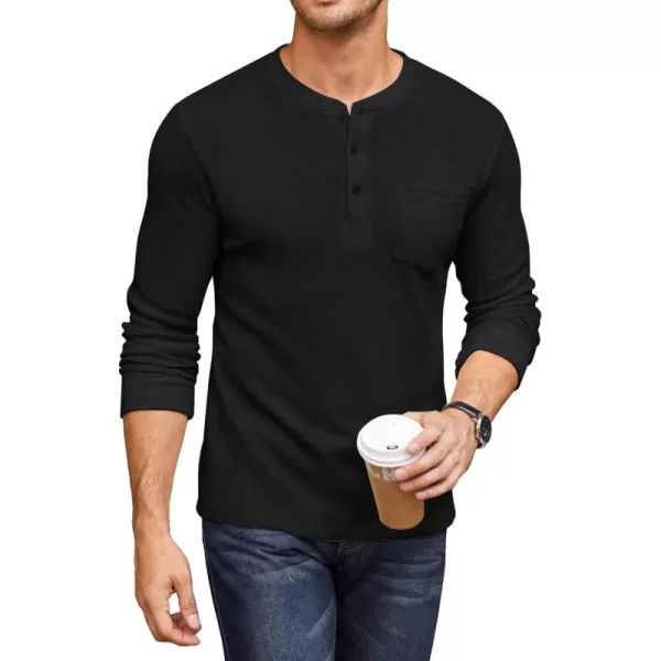 COOFANDY Men's Henley Shirts Long Sleeve Basic Waffle Pique Pullover T-Shirt with Pocket