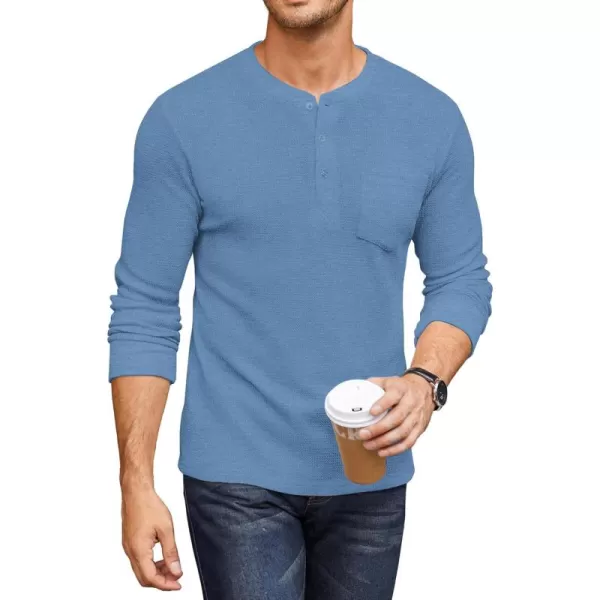 COOFANDY Men's Henley Shirts Long Sleeve Basic Waffle Pique Pullover T-Shirt with Pocket
