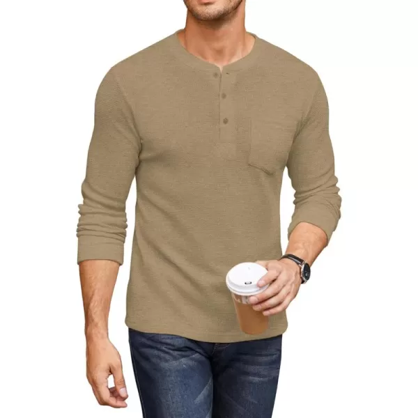 COOFANDY Men's Henley Shirts Long Sleeve Basic Waffle Pique Pullover T-Shirt with Pocket