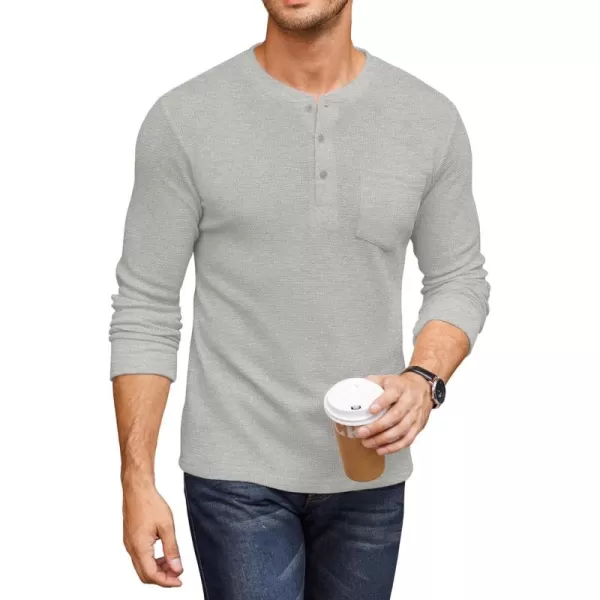 COOFANDY Men's Henley Shirts Long Sleeve Basic Waffle Pique Pullover T-Shirt with Pocket