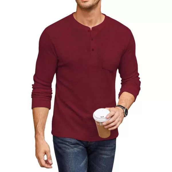 COOFANDY Men's Henley Shirts Long Sleeve Basic Waffle Pique Pullover T-Shirt with Pocket