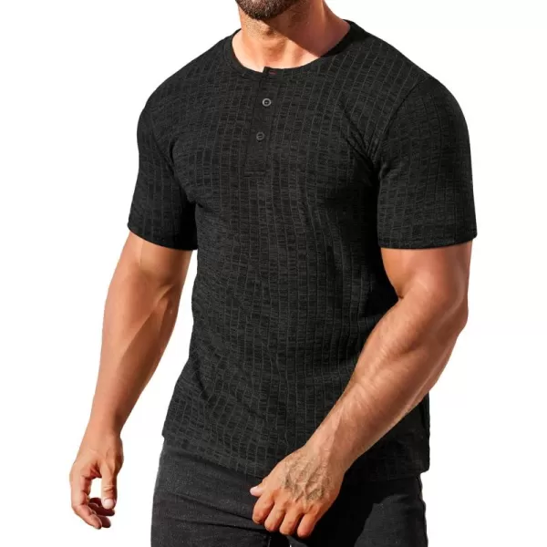 COOFANDY Men's Henley Shirts Short Sleeve Casual Basic Summer Ribbed T-Shirts