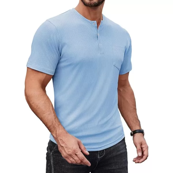 COOFANDY Mens Henley Shirts Short Sleeve Tshirt Basic Button Tees Summer Ribbed Pocket T Shirt Casual Stretch Tops