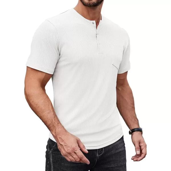 COOFANDY Mens Henley Shirts Short Sleeve Tshirt Basic Button Tees Summer Ribbed Pocket T Shirt Casual Stretch Tops