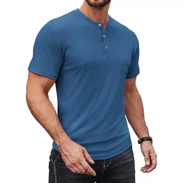 COOFANDY Mens Henley Shirts Short Sleeve Tshirt Basic Button Tees Summer Ribbed Pocket T Shirt Casual Stretch Tops