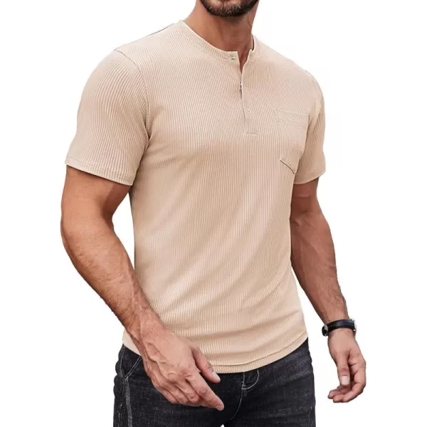 COOFANDY Mens Henley Shirts Short Sleeve Tshirt Basic Button Tees Summer Ribbed Pocket T Shirt Casual Stretch Tops