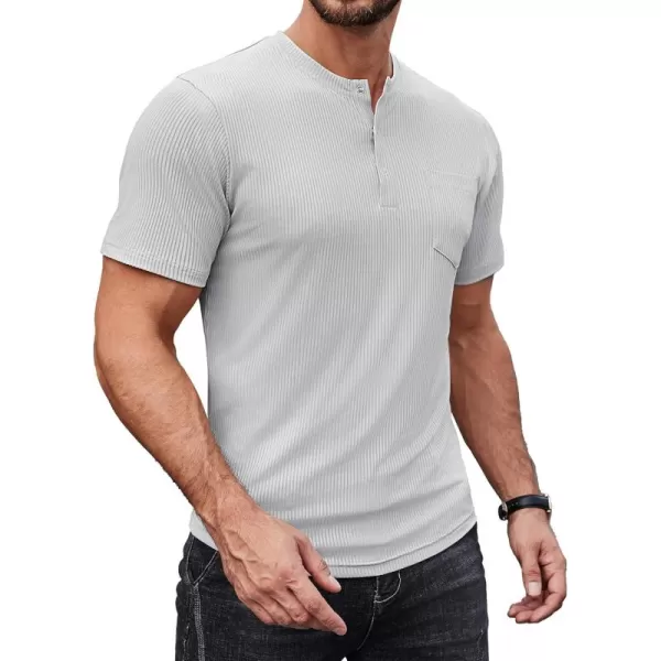 COOFANDY Mens Henley Shirts Short Sleeve Tshirt Basic Button Tees Summer Ribbed Pocket T Shirt Casual Stretch Tops