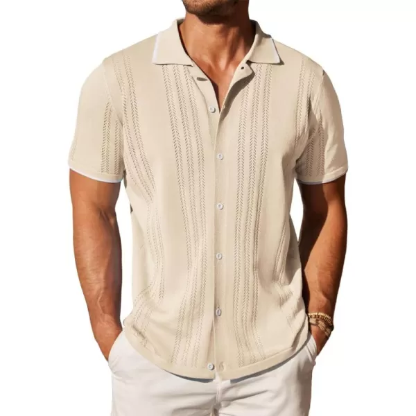 COOFANDY Men's Knit Button Down Shirt Vintage Short Sleeve Polo Shirts Casual Beach Tops