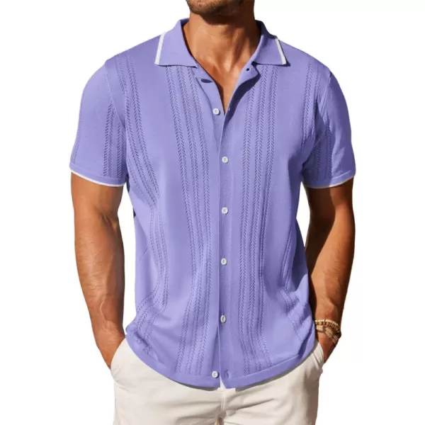 COOFANDY Men's Knit Button Down Shirt Vintage Short Sleeve Polo Shirts Casual Beach Tops