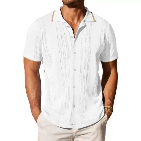 COOFANDY Men's Knit Button Down Shirt Vintage Short Sleeve Polo Shirts Casual Beach Tops