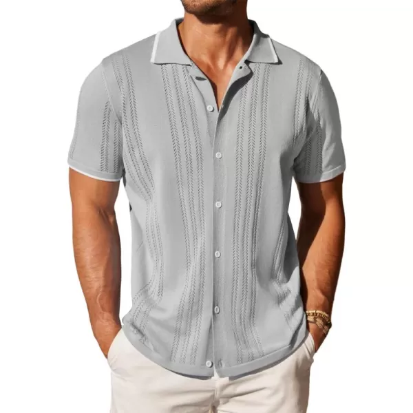 COOFANDY Men's Knit Button Down Shirt Vintage Short Sleeve Polo Shirts Casual Beach Tops