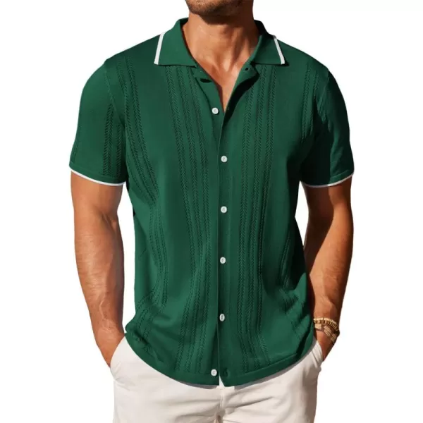 COOFANDY Men's Knit Button Down Shirt Vintage Short Sleeve Polo Shirts Casual Beach Tops