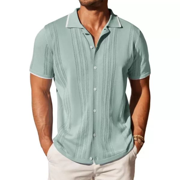 COOFANDY Men's Knit Button Down Shirt Vintage Short Sleeve Polo Shirts Casual Beach Tops