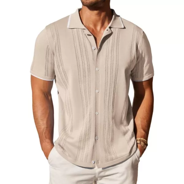 COOFANDY Men's Knit Button Down Shirt Vintage Short Sleeve Polo Shirts Casual Beach Tops