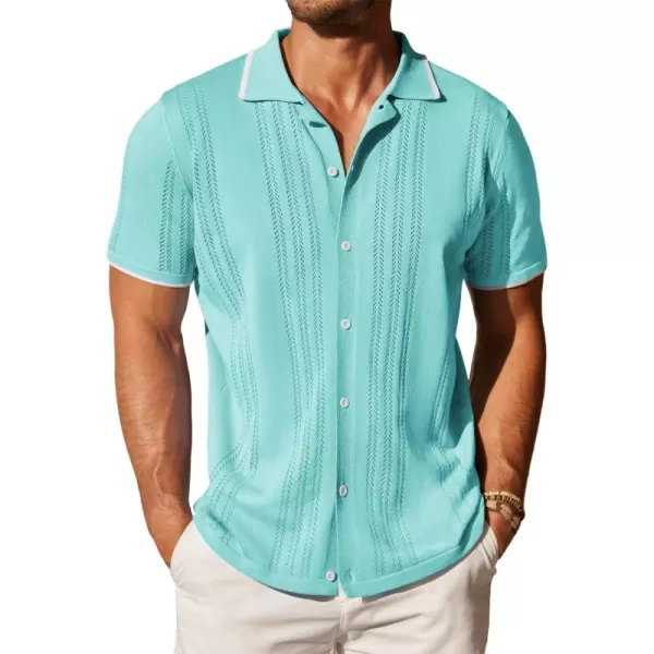 COOFANDY Men's Knit Button Down Shirt Vintage Short Sleeve Polo Shirts Casual Beach Tops