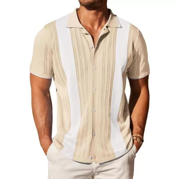 COOFANDY Men's Knit Button Down Shirt Vintage Short Sleeve Polo Shirts Casual Beach Tops