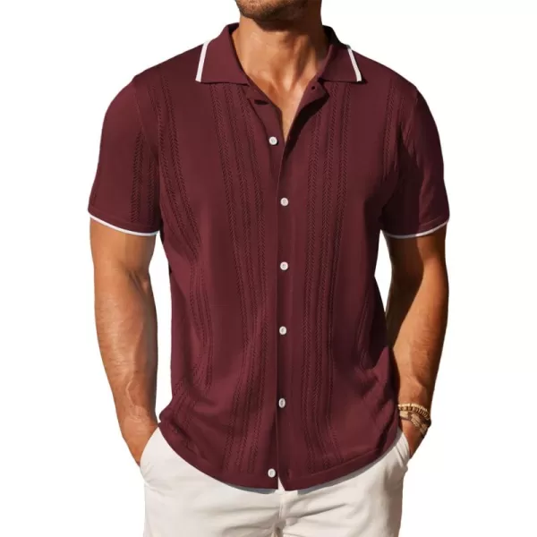COOFANDY Men's Knit Button Down Shirt Vintage Short Sleeve Polo Shirts Casual Beach Tops