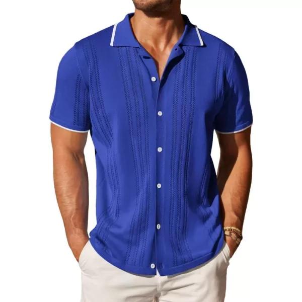 COOFANDY Men's Knit Button Down Shirt Vintage Short Sleeve Polo Shirts Casual Beach Tops