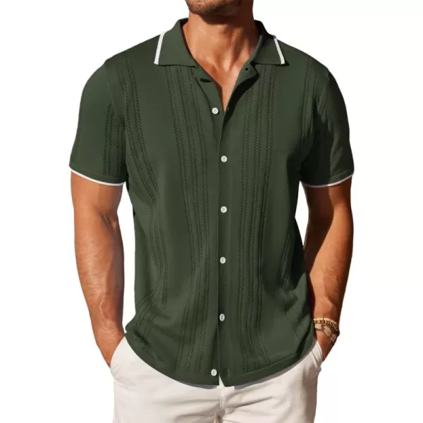 COOFANDY Men's Knit Button Down Shirt Vintage Short Sleeve Polo Shirts Casual Beach Tops
