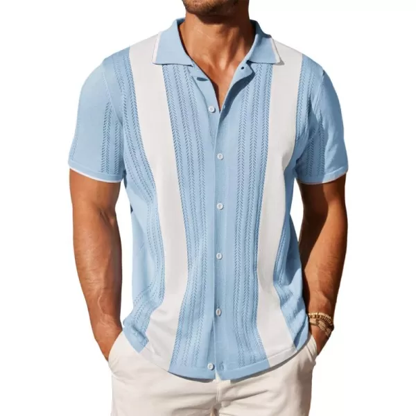COOFANDY Men's Knit Button Down Shirt Vintage Short Sleeve Polo Shirts Casual Beach Tops