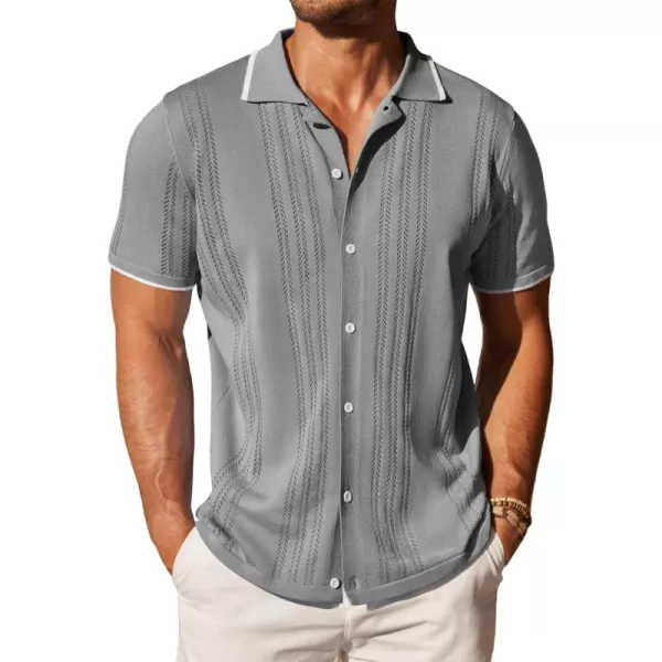 COOFANDY Men's Knit Button Down Shirt Vintage Short Sleeve Polo Shirts Casual Beach Tops