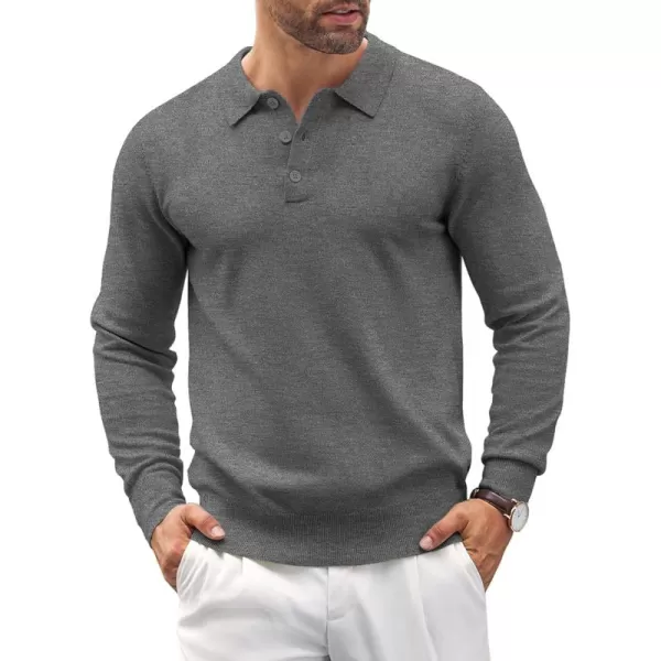 COOFANDY Mens Knit Polo Shirts Casual Long Sleeve Classic Polo Shirts Button Down Golf Shirts
