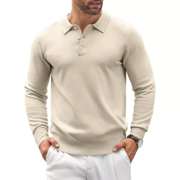 COOFANDY Mens Knit Polo Shirts Casual Long Sleeve Classic Polo Shirts Button Down Golf Shirts