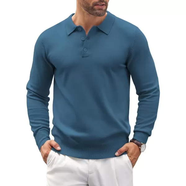 COOFANDY Mens Knit Polo Shirts Casual Long Sleeve Classic Polo Shirts Button Down Golf Shirts