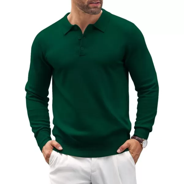 COOFANDY Mens Knit Polo Shirts Casual Long Sleeve Classic Polo Shirts Button Down Golf Shirts