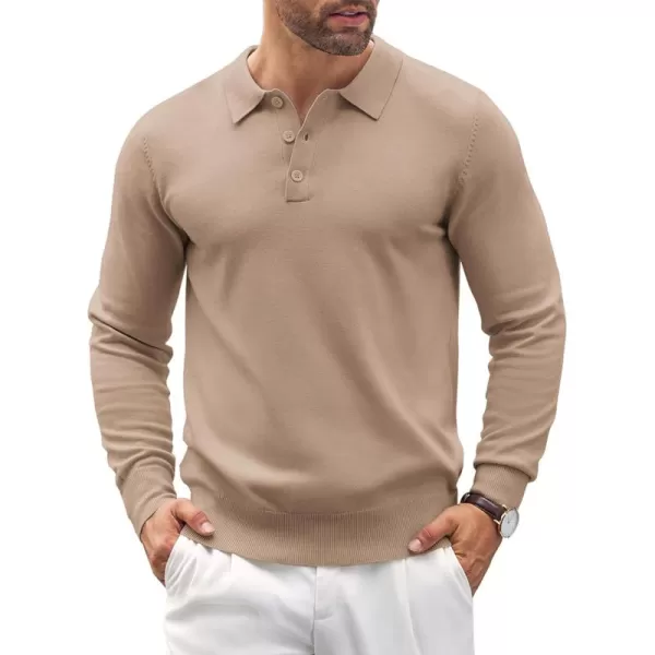 COOFANDY Mens Knit Polo Shirts Casual Long Sleeve Classic Polo Shirts Button Down Golf Shirts