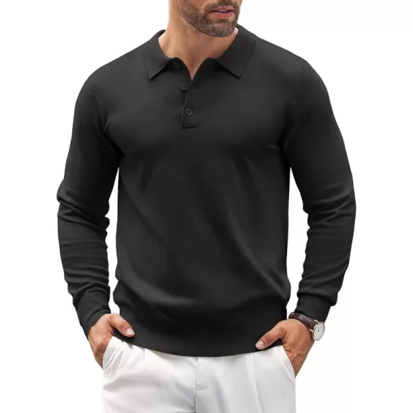 COOFANDY Mens Knit Polo Shirts Casual Long Sleeve Classic Polo Shirts Button Down Golf Shirts