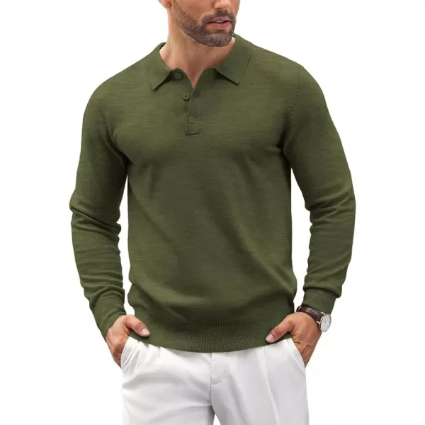 COOFANDY Mens Knit Polo Shirts Casual Long Sleeve Classic Polo Shirts Button Down Golf Shirts