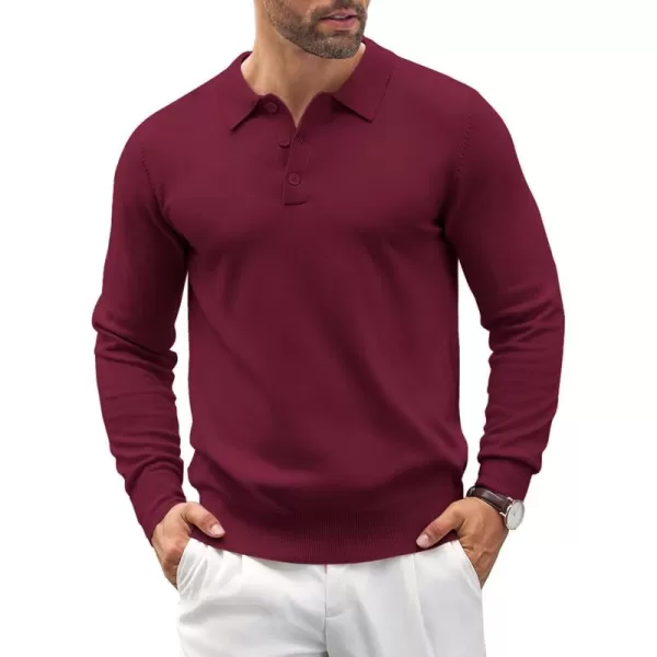 COOFANDY Mens Knit Polo Shirts Casual Long Sleeve Classic Polo Shirts Button Down Golf Shirts