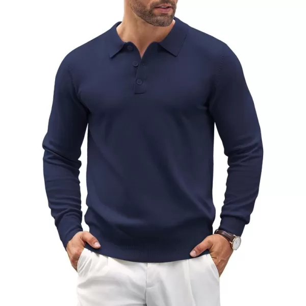COOFANDY Mens Knit Polo Shirts Casual Long Sleeve Classic Polo Shirts Button Down Golf Shirts