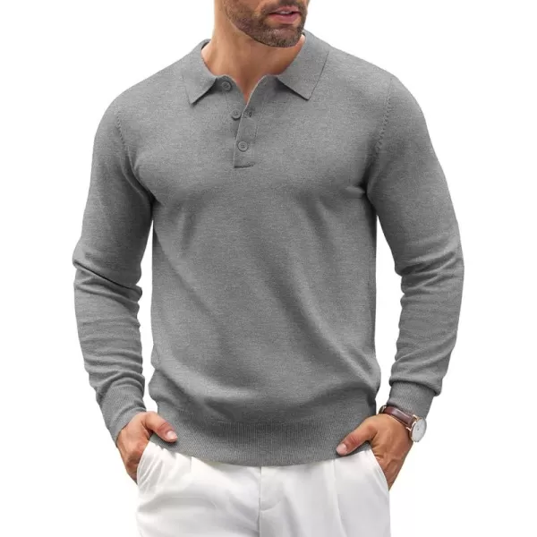 COOFANDY Mens Knit Polo Shirts Casual Long Sleeve Classic Polo Shirts Button Down Golf Shirts