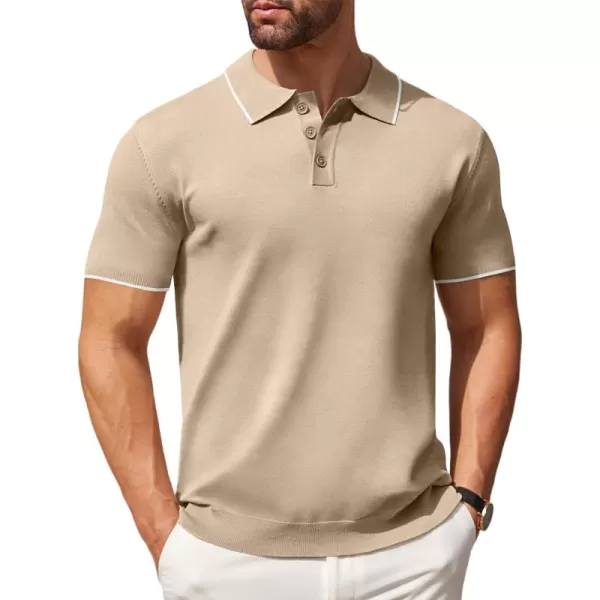 COOFANDY Mens Knit Polo Shirts Casual Short Sleeve Button Down Polo Shirt Classic Golf Shirts)