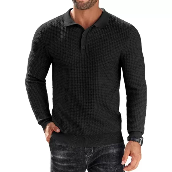 COOFANDY Men's Knit Polo Shirts Long Sleeve Sweater Polo Lightweight Fashion Casual Collared T Shirts