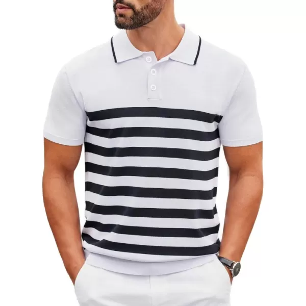 COOFANDY Men's Knit Polo Shirts Short Sleeve Striped Polo Shirt Fashion Casual Golf Shirts