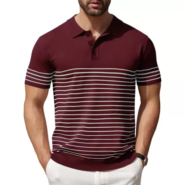 COOFANDY Men's Knit Polo Shirts Short Sleeve Striped Polo Shirt Fashion Casual Golf Shirts)