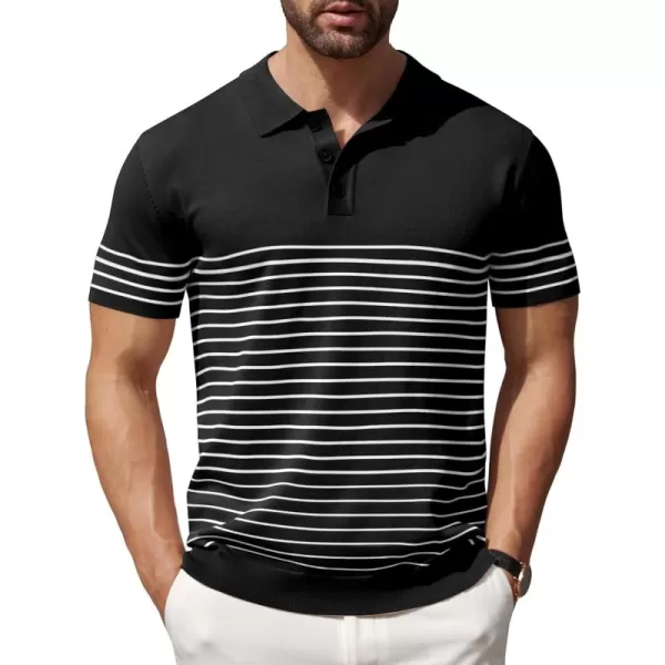 COOFANDY Men's Knit Polo Shirts Short Sleeve Striped Polo Shirt Fashion Casual Golf Shirts)