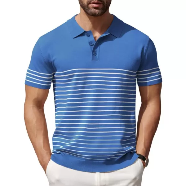 COOFANDY Men's Knit Polo Shirts Short Sleeve Striped Polo Shirt Fashion Casual Golf Shirts)