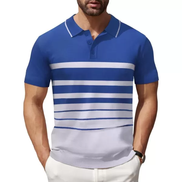 COOFANDY Men's Knit Polo Shirts Short Sleeve Striped Polo Shirt Fashion Casual Golf Shirts